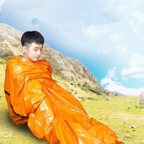 Emergency Survival Sleeping Bag - Lightweight & Compact Outdoor Essential, 35" x 79", 0.26 lbs, Orange PE Material