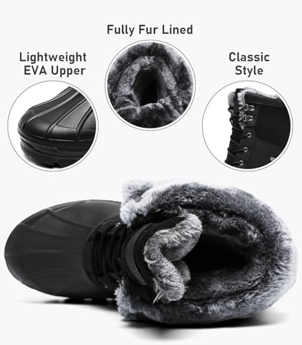 GoodValue Mens Waterproof Snow Winter Duck Boots Insulated Warm Fur Lined Non Slip Rubber Hiking Work Boots Casual Outdoor