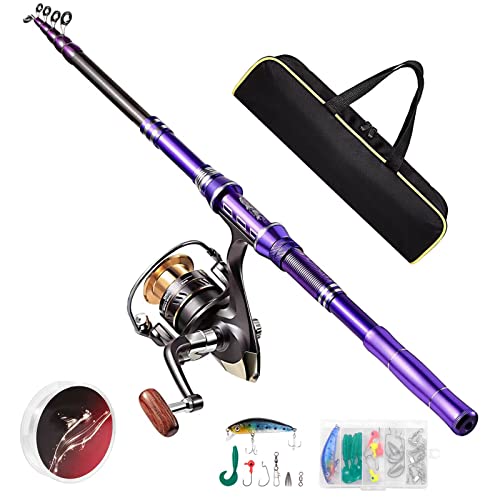 Castaroud Carbon Fiber Fishing Rod and Reel Combos, Portable Telescopic Fishing Pole with Spinning Reel, Travel Bag for Sa...