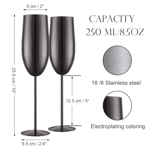 UNISWEET Champagne Glasses Set of 2 Stainless Steel Champagne Flutes Wedding Gifts for Bride 8.5 oz Unbreakable Champagne ...