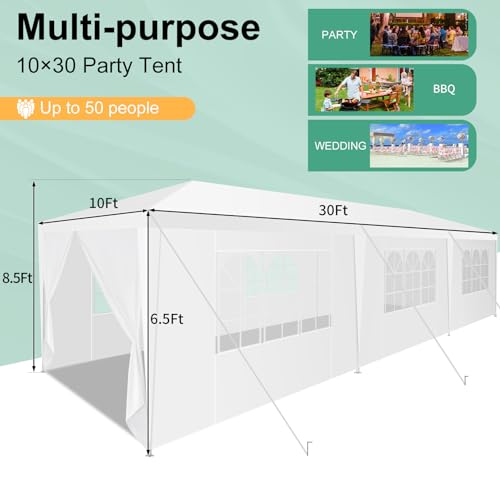 HOTEEL 10x30 Party Tent Outdoor Canopy Tent with Removable Sidewalls, White Tents for Parties Waterproof for Carpas Gazebo...