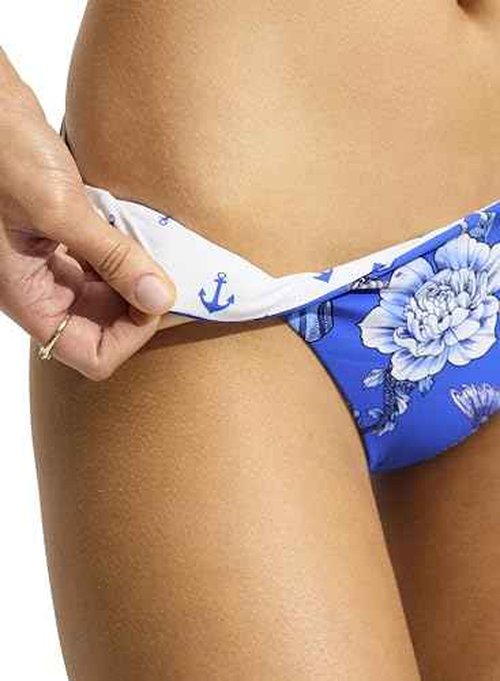 Seafolly Women's Standard Reversible Hipster Bikini Bottom Swimsuit, Ahoy Azure