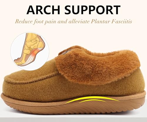 COFACE Women's Memory Foam House Slippers Arch Support Moccasin Winter Shoes Ladies Warm Fuzzy Faux Fur Collar With Indoor...