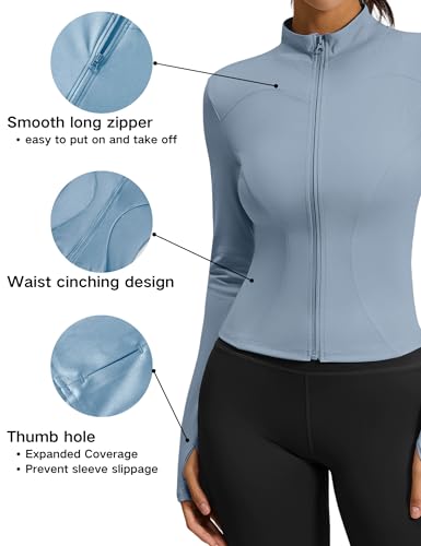 Zibnwek Athletic Jackets For Women Full Zip, Lightweight Long Sleeve Workout Jackets With Thumb Holes