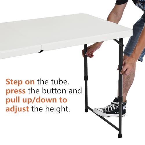 Amazon Basics 4 Foot Rectangular Folding Dining Table, 4 Adjustable Height Settings with Carrying Handle, Indoor & Outdoo...