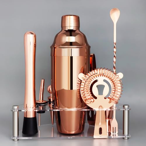 Cocktail Shaker Set with Stand, Cocktail Shaker Bartender Kit: Bar Tool Set, Drink Mixing Includes Martini Shaker,Straine...