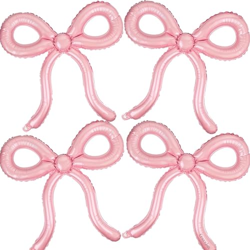 4 Pcs Pink Bow Balloons Bow Birthday Decorations for Girls Women Bow Theme Valentines Day Party Decorations for Bridal Sho...