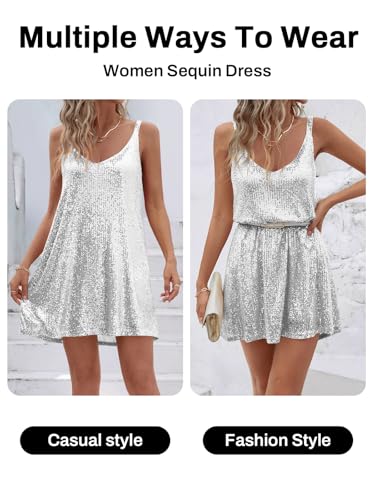 Pungdra Women's Sequin Dress for Women Sparkly Glitter V Neck Shift Cocktail Disco Outfit Party Club Night Out Mini Dresses