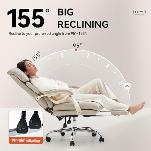 EMIAH Office Chair with Foot Rest, Ergonomic Executive Office Chair with Arms, Reclining High Back PU Leather Comfy Swivel...