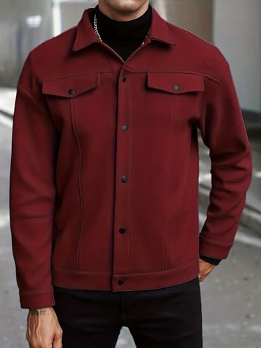 Men's Casual Button Coat, Classic Lapel Collar Lightweight Warm Jacket, Stylish Outerwear, for Fall and Winter