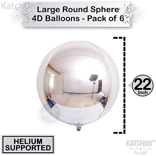 KatchOn, Large Metallic Silver Balloons - Pack of 6 | 4D Round Silver Foil Balloon for Birthday Decorations | Shiny Foil B...
