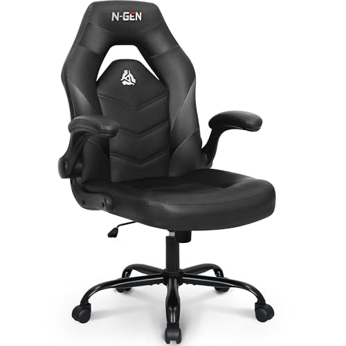 N-GEN Video Gaming Chair Ergonomic Computer Desk Office Chair with Lumbar Support Adjustable Height Swivel Wheels Flip-Up ...