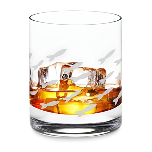 Wine Savant Old Fashion Drinking Glasses - Fish Wine Glasses for White & Red Wine, Whiskey or Water - Individually Sand Et...