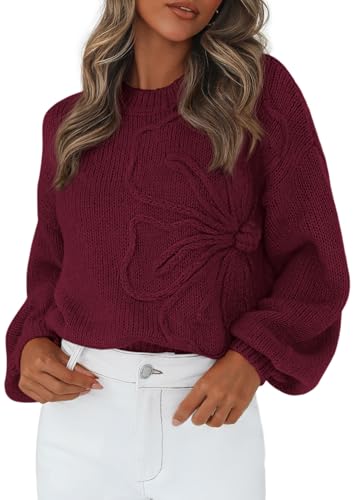 PRETTYGARDEN Womens Sweaters 2026 Fall Fashion Long Sleeve Crewneck Floral Knit Pullover Sweater Tops Winter Clothes