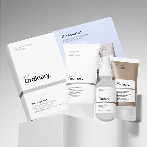 The Ordinary The Acne Set, 3-Step Skin Regimen with Glucoside Foaming Cleanser, Salicylic Acid 2% Solution, and Natural Mo...