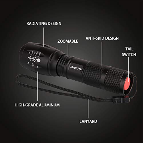 JARDLITE LED Emergency Handheld Flashlight, 4 Pack, Adjustable Focus, Water Resistant with 5 Modes, Best Tactical Torch fo...