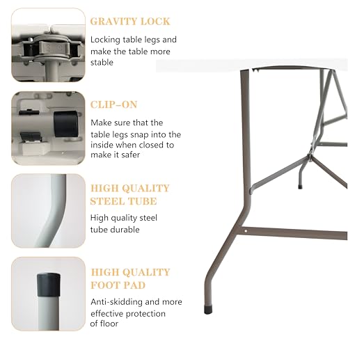 Vampire Killer 6FT Heavy-Duty Folding Table - Instant Setup Portable Utility Table for Large Gatherings, Indoor/Outdoor Ev...