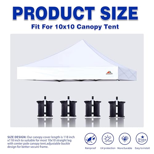 SCOCANOPY Commercial 10x10 Replacement Canopy Top,Canopy Cover ONLY,Bonus 4 Pack Weight Bag,(White)