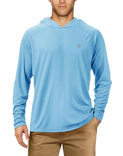 Roadbox UPF 50+ Fishing Shirts for Men, Long Sleeve UV Sun Protection Hoodie, Outdoor Hiking Running Swimming Rash Guard