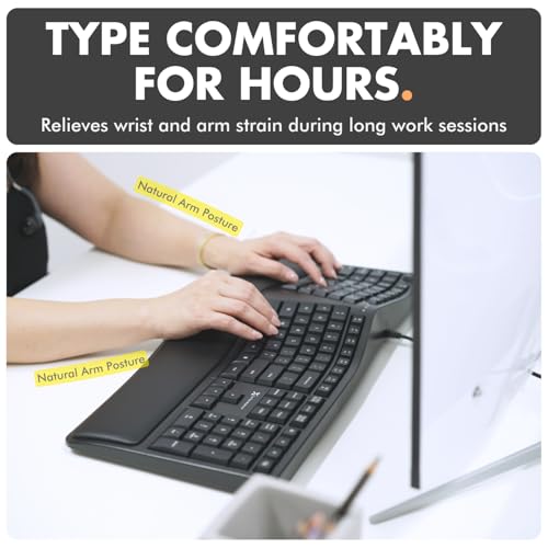 X9 Wired Ergonomic Keyboard with Cushioned Wrist Rest - Type Comfortably Longer - USB Wired Split Keyboard for Laptop, PC...