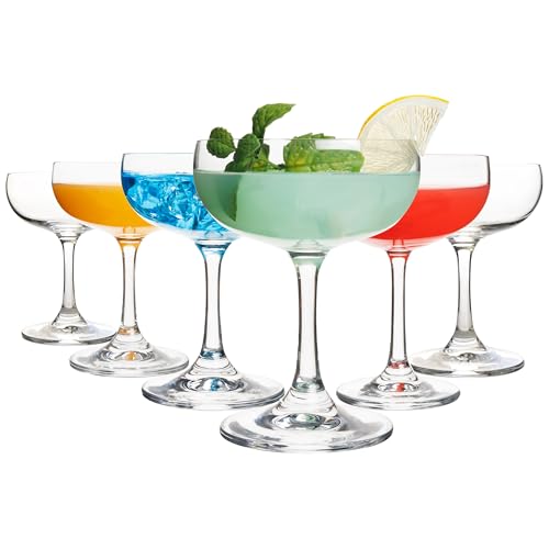 QOWOEO Small Champagne Coupe Glasses - Set of 6, 7 Oz - Clear Cut Rim Cocktail Glass with Short Stable Base, Ideal for Par...