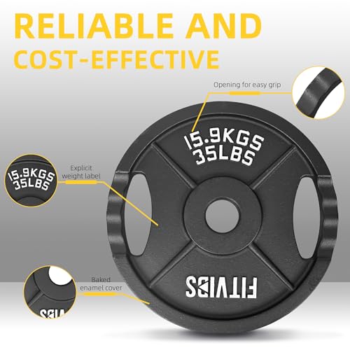Fitvids Olympic Cast Iron 2-Inch Weight Plate for Strength Training & Weightlifting, Multiple Weights Available