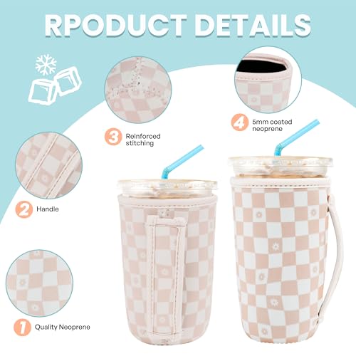 KJQJLY 3 Reusable Iced Coffee Sleeves for Iced Coffee Cups or Drinks Reusable Neoprene Insulated Sleeves for Hot and Cold ...