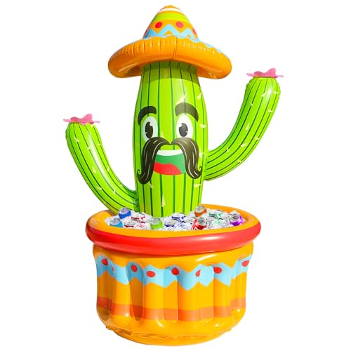 PARENTSWELL 47.5'' Inflatable Cactus Cooler, Inflatable Drink Cooler for Summer Fiesta Parties, Blow Up Ice Bucket Cinco D...