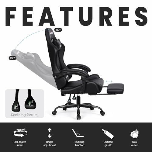 N-GEN GAMING Video Gaming Chair with Footrest Lumbar Support for Home Office High Back Recliner Height Adjustable Ergonomi...