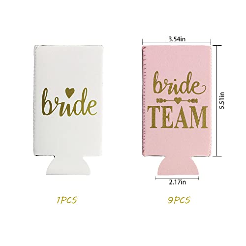 LADY&HOME Bachelorette Slim Can Coolers for Bridesmaid, Set of 10 Bride and Team Bride Can Cooler for Bachelorette Party F...