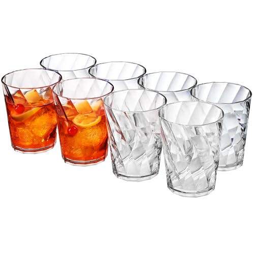 US Acrylic Optix Plastic Reusable Drinking Glasses (Set of 8) 14oz Rocks Cups in Clear | BPA-Free Tumblers, Made in USA | ...