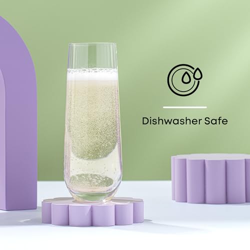 JoyJolt Milo Stemless Champagne Flutes Set of 8 Crystal Glasses. 9.5oz Prosecco Wine Flute, Mimosa Glasses, Cocktail Glass...