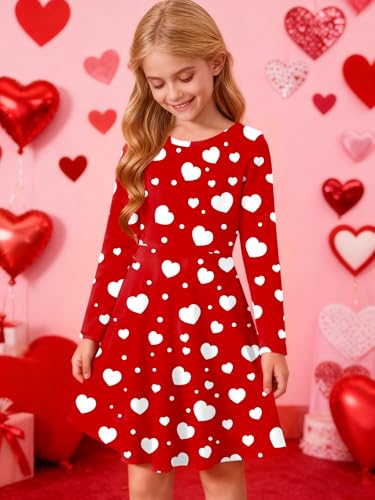 VVNTY Valentines Dress for Girls: Cute Heart Dresses Girl A Line Casual Holiday Dress 5-12 Years