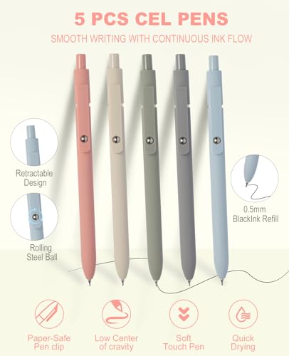 56 PCS Aesthetic School Supplies with Large Pencil Case, 5 Inspirational Ballpoint Pens, 12 Pastel Highlighters, 5 Black I...