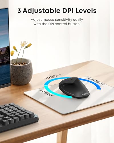 Anker 2.4G Wireless Vertical Ergonomic Optical Mouse for Work, Multi-Device Connectivity, 800/1200 /1600 DPI, 5 Buttons fo...