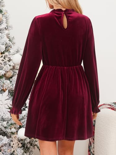 CUPSHE Women's Fall Dresses 2025 High Neck Long Sleeve Mini Party Ruffled Casual Tunic Velvet Wedding Guest Dress