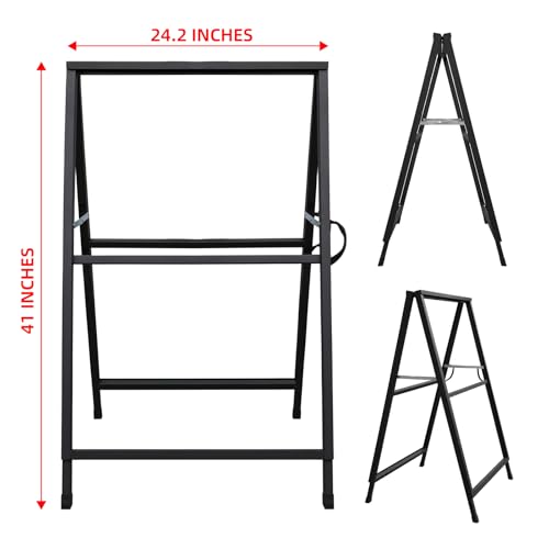 Yakpho Heavy Duty Slide-in Folding Sandwich Board A-Frame Sidewalk Sign 24x36 Inch Black Coated Steel Metal Double-Sided P...