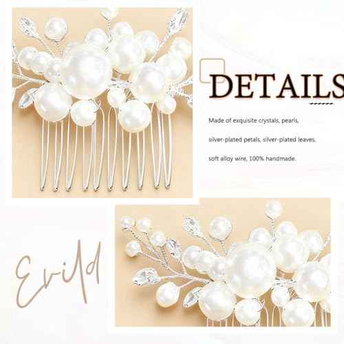 Evild Pearl Hair Accessories Wedding Bride Hair Comb Bridal Hair Pieces for Women (Silver)