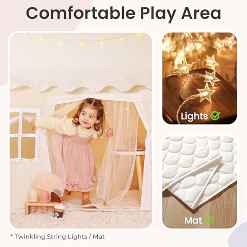 Tiny Land Play Tent with Padded Mat & LED Lights, Kids Tent, Playhouse for Kids, Indoor Bed Tent for Toddler, Toys for 3,...