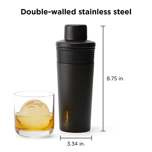 Rabbit Wine 18 oz Stainless Steel Cocktail Shaker, Multi-Use Stainless Steel Topper with 1.5 oz Jigger Cap and Strainer, B...