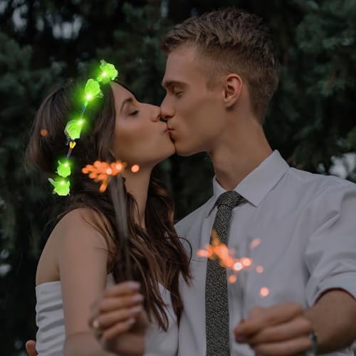 YOFOBU 36PCS LED Flower Crown,Green Light Up Flower Headband for Women,Glow in The Dark Flower Wreath Crowns for Valentin...