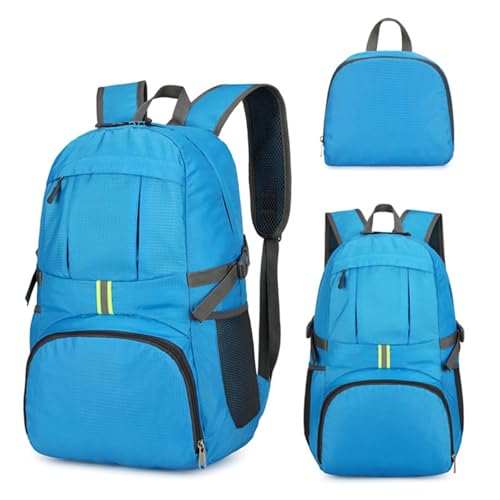 Foldable Waterproof Backpack For Outdoor Sports Travel Inside Wet Clothes Compartment Packable For Multiple (Blue)