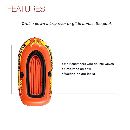INTEX Explorer Inflatable Boat Series: Dual Air Chambers – Welded Oar Locks – Grab Handles – Bow Rope – Sporty Design