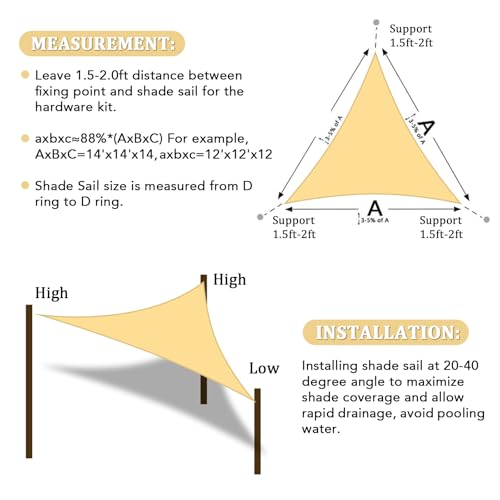 Shade&Beyond Triangle Sun Shade Sail 16'X16'X16' Permeable Canopy Sand for Patio Garden Yard Deck Pergola (We Make Custom ...