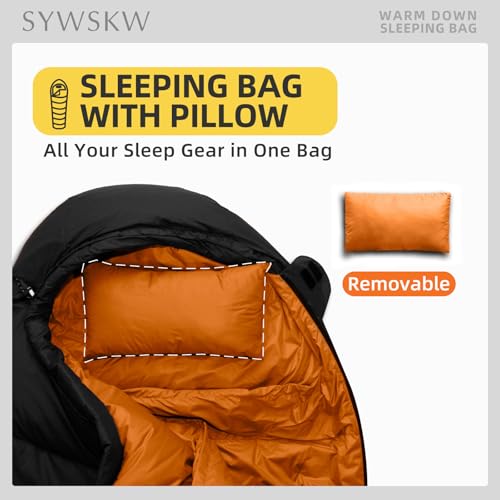 SYWSKW Down Sleeping Bag with Pillow for Backpacking,15℉ 5℉ 0℉ Wide Down Sleeping Bag (86.6 in x 33.5 in) for Adults,Youth...