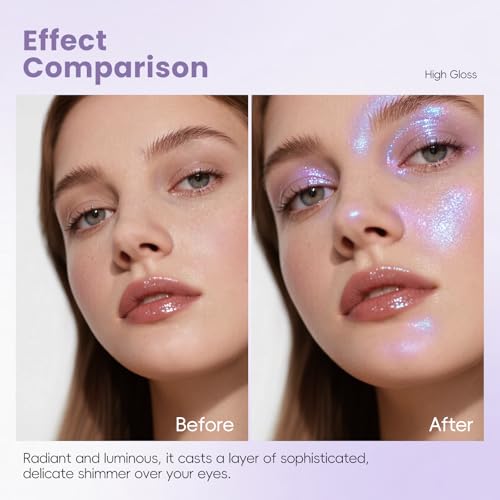HOSAILY Holographic Blue Purple Glitter Eyeshadow, Multichrome Shimmer Color Shifting Single Eyeshadow, Chameleon Metallic...