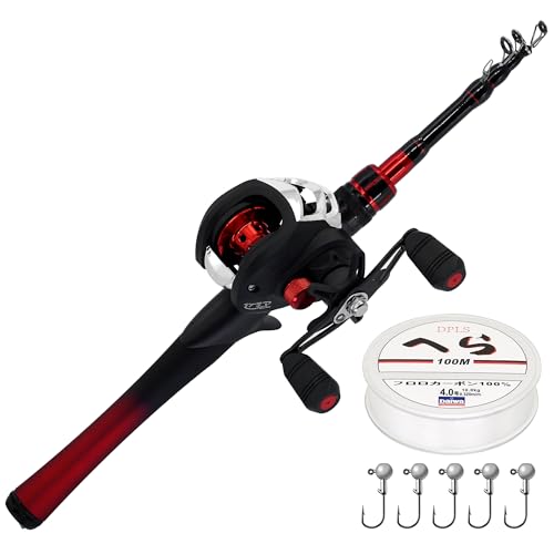 Kilitn Fishing Rod and Reel Combo, Baitcasting Combo Baitcast Reel 5 Foot Durable Fiberglass Telescopic Rod with Fishing L...