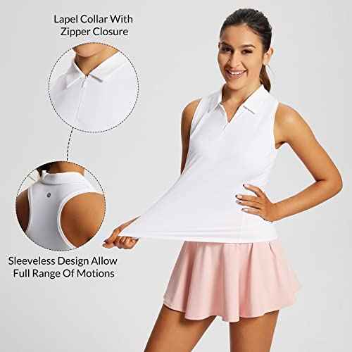 baleaf Womens Golf Shirt Sleeveless Tennis Tank Tops V-Neck Racerback Polo Collar UPF