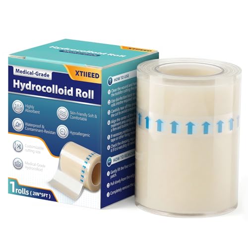 Hydrocolloid Roll for Wound Care, 2in x 5ft - Latex-Free & Hypoallergenic Hydrocolloid Bandages with Self-Adhesive, Ultra ...