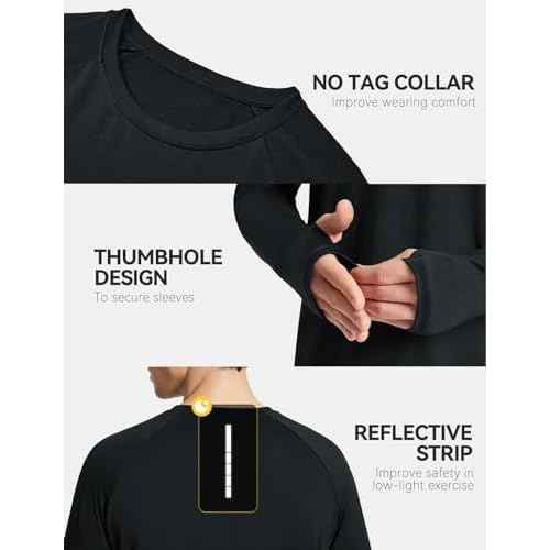 baleaf Men's Long Sleeve Running Shirts Sun Protection UV UPF 50+ T Shirts Workout Athletic Gym Quick Dry Zip Pocket